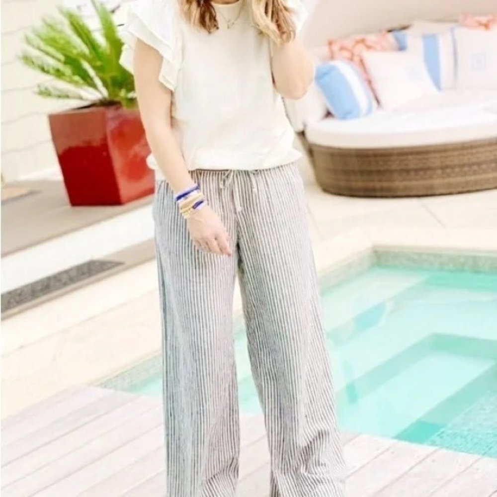 Target A New Day | Wide Leg Linen Blend Striped Pants | XS | Cream